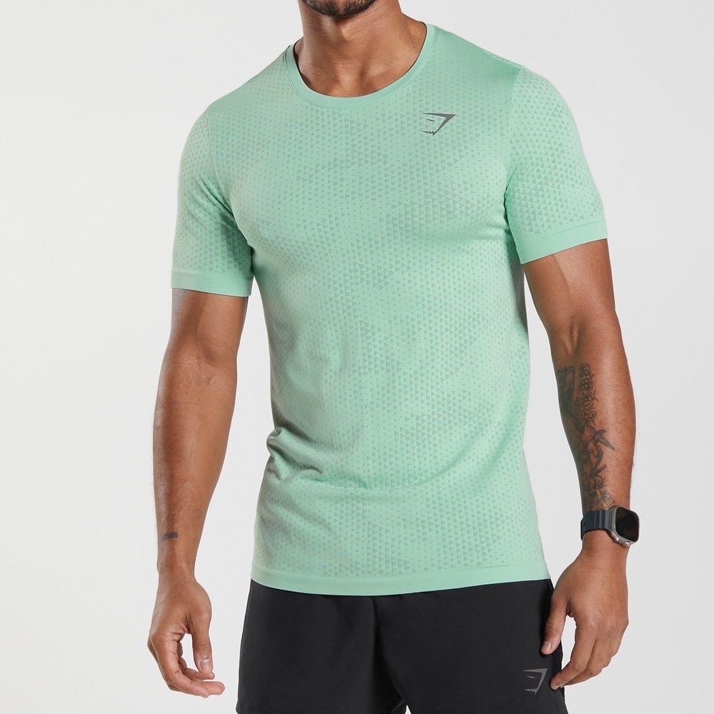 Gymshark‎ Sport Seamless T-Shirt Mens Large Sage Green Slim Fit Training Top